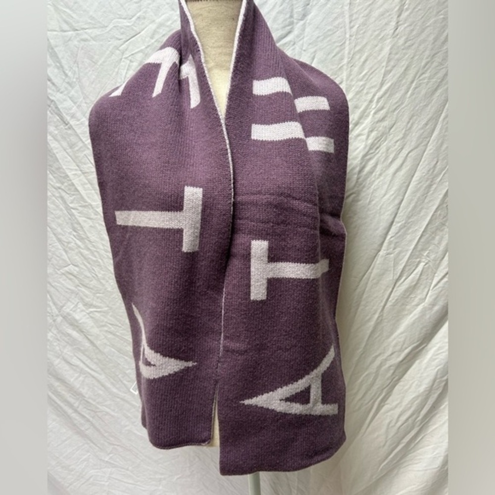 Athleta Knit Scarf Women Purple Reversible Wool Cashmere Blend Logo OS
